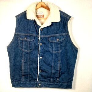 Sears Roebucks Western Wear Vest Men 44 R Denim Jean Sherpa Lined Trucker Cowboy